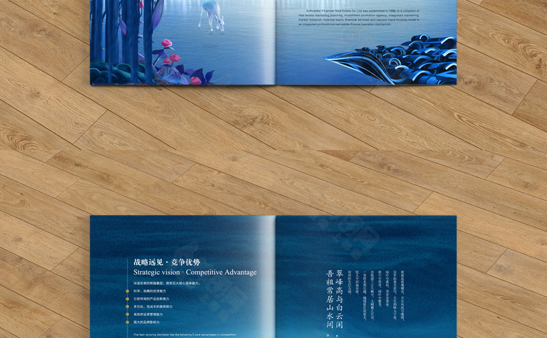 蓝色手绘地产画册