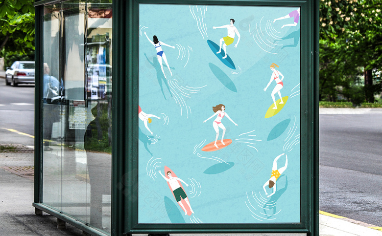 冲浪插画